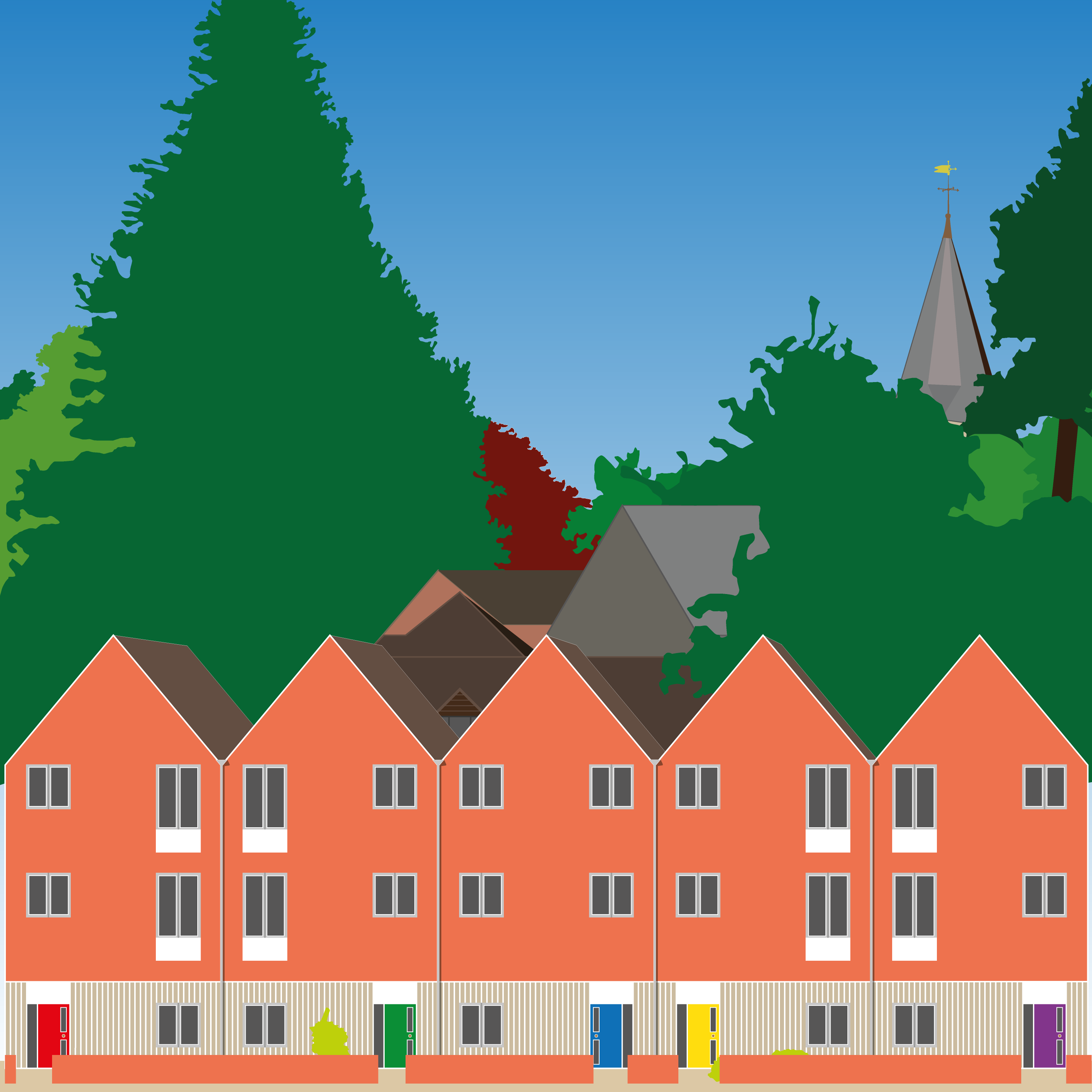 Town landscape featuring some modern terraced houses
