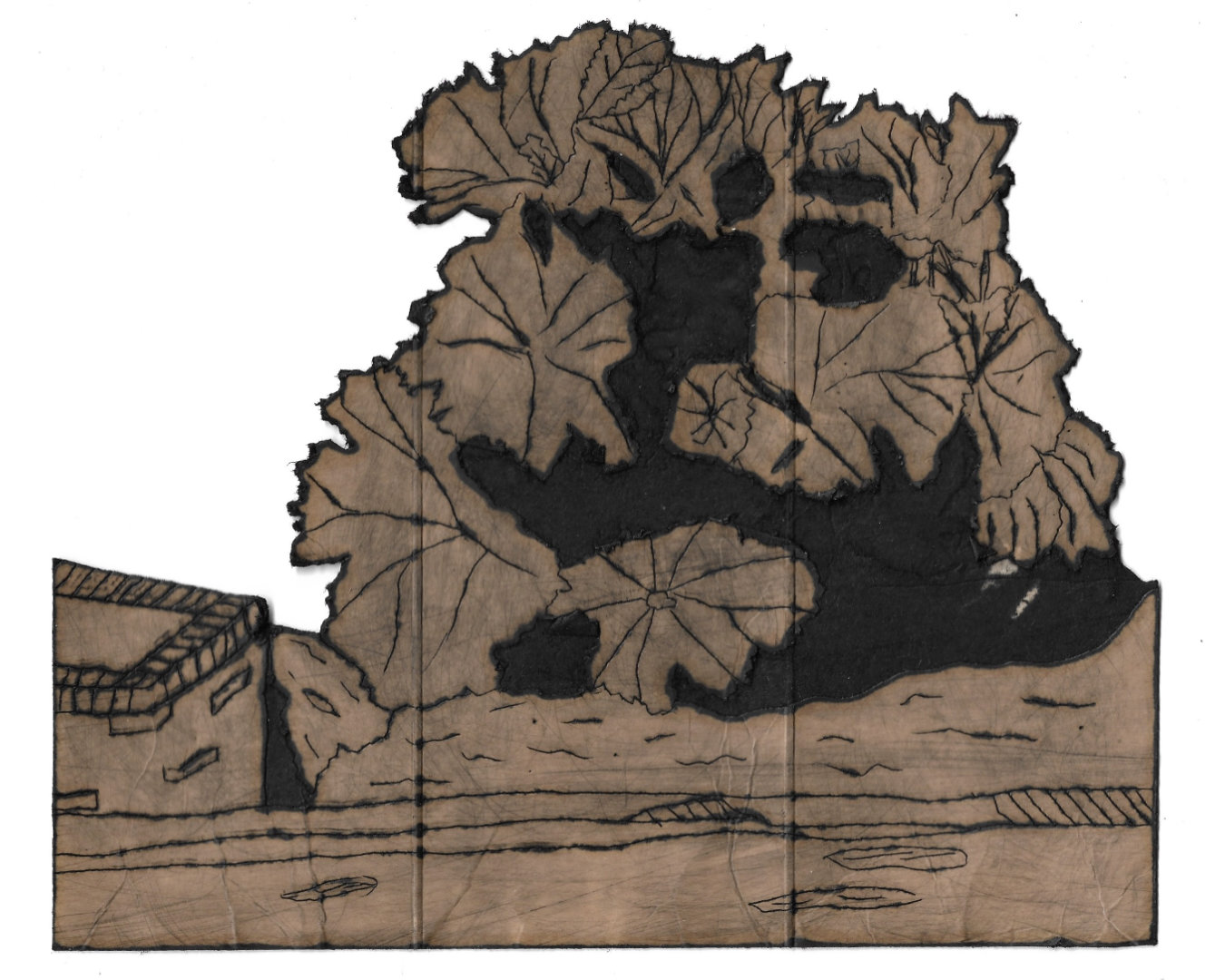 Printing plate for the Tetra-Pak print, showing the inside of an Oat Milk carton which has been carved to create a printing plate.